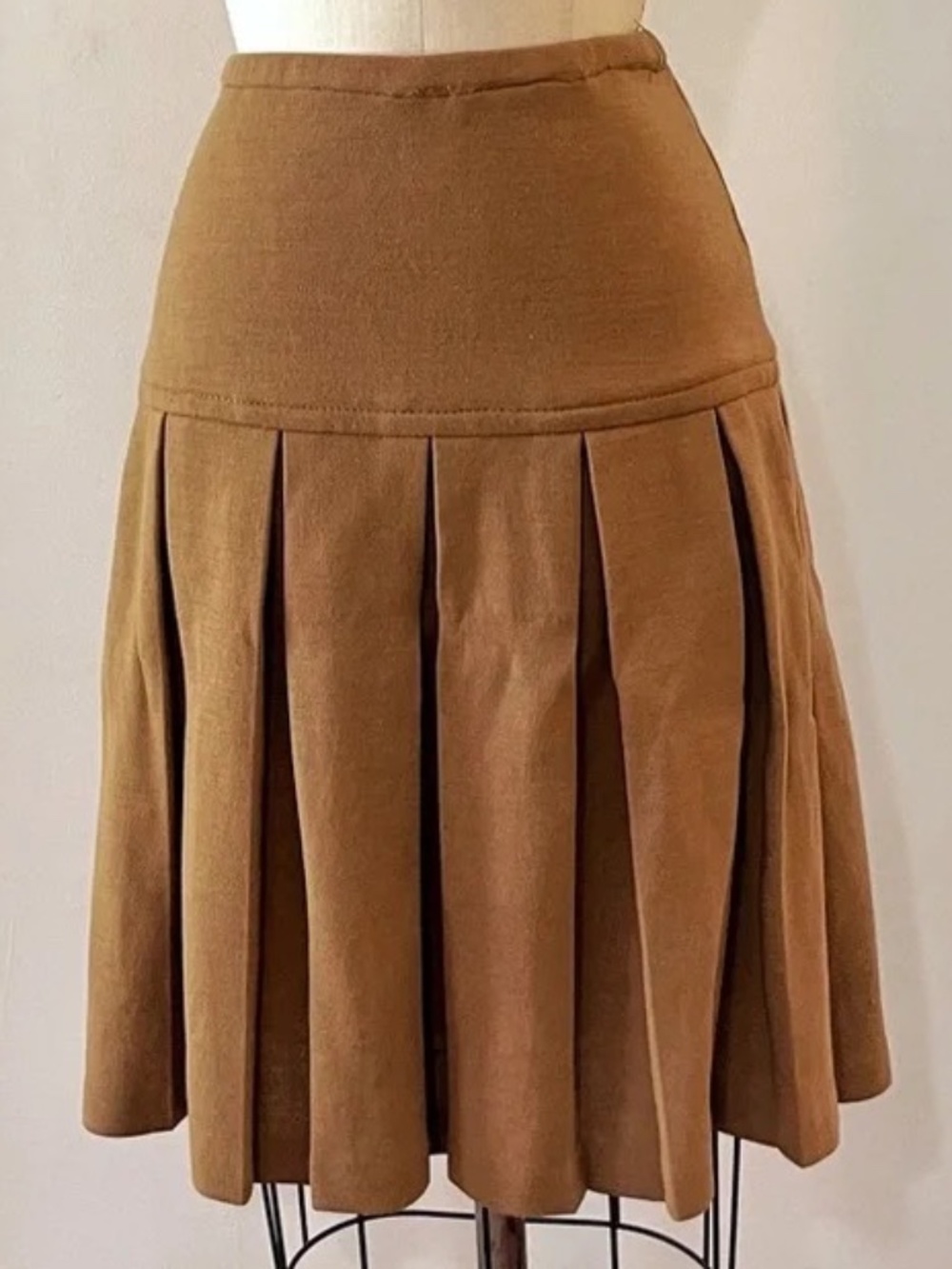 70s Vintage Wool Pleated Midi Skirt